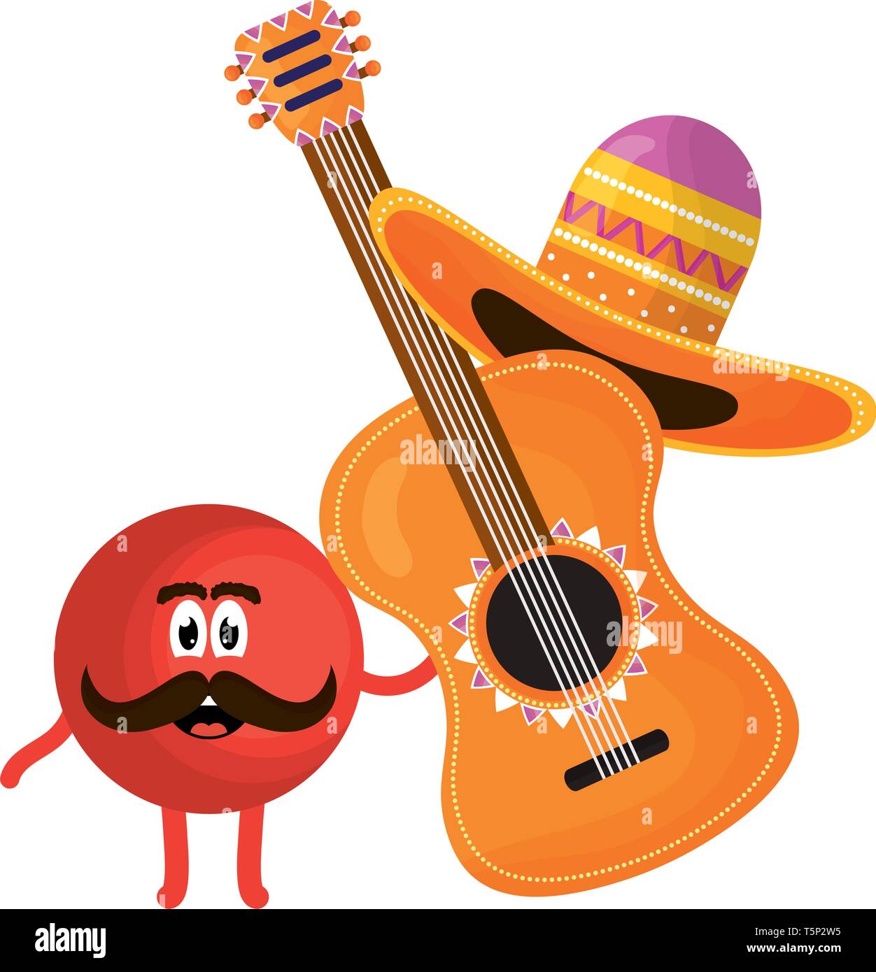 mexican emoji character with guitar vector illustration design Stock ...