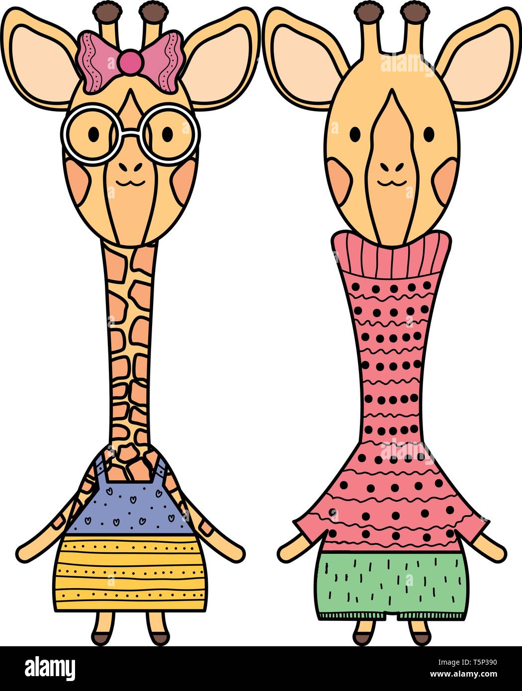 cute giraffes couple childish characters vector illustration design Stock Vector