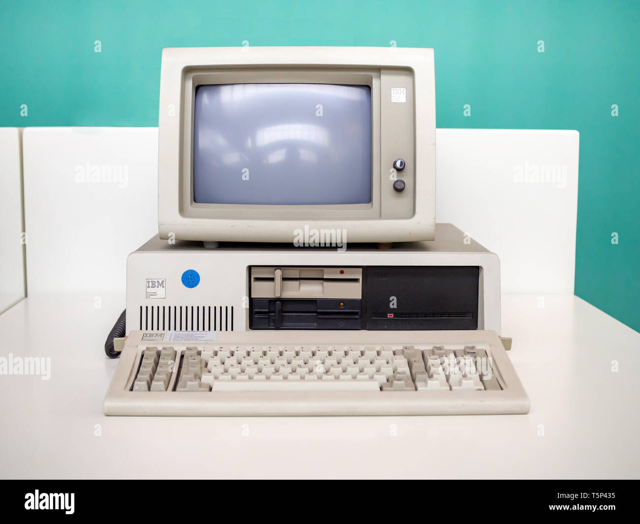 TERRASSA, SPAIN-MARCH 19, 2019: IBM Personal Computer XT in the National Museum of Science and Technology of Catalonia Stock Photo