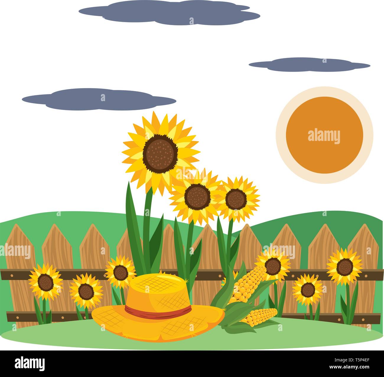 outdoor scene sunflowers garden cartoon vector illustration graphic design  Stock Vector Image & Art - Alamy