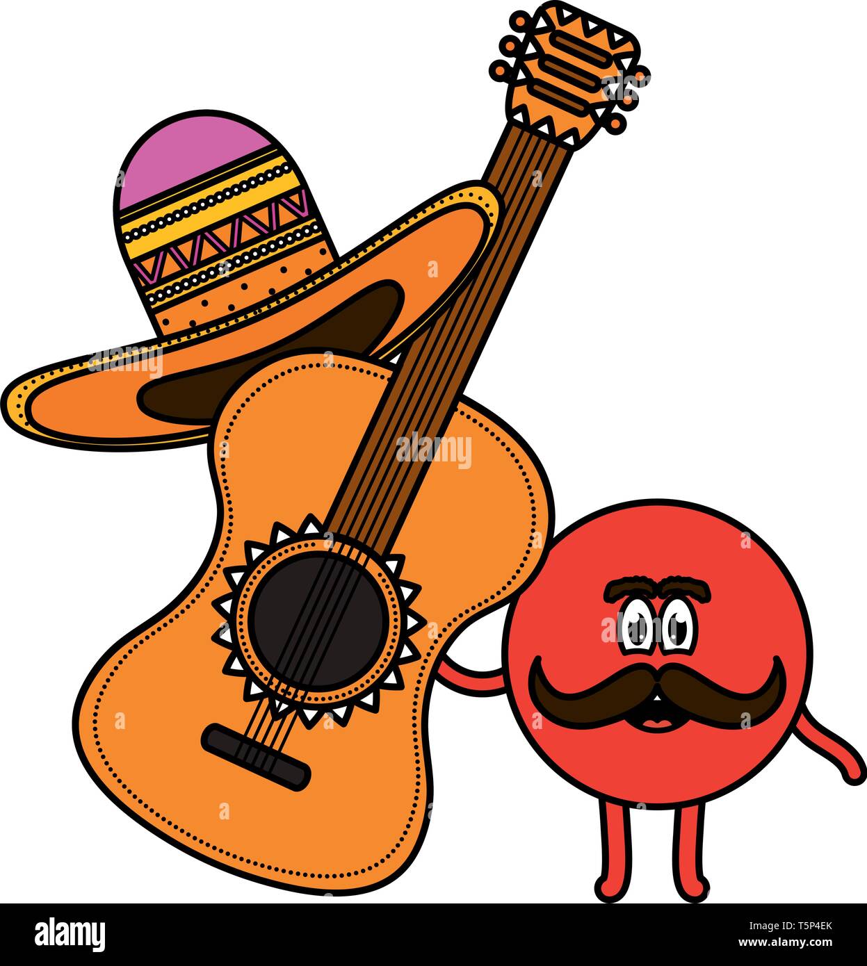mexican emoji character with guitar vector illustration design Stock ...