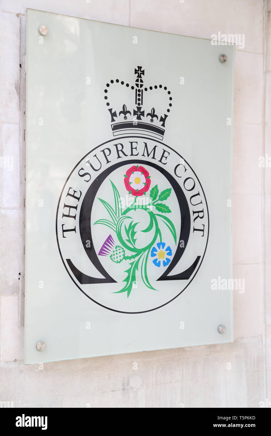 Sign at the entrance of The Supreme Court in Westminster, London, UK Stock Photo