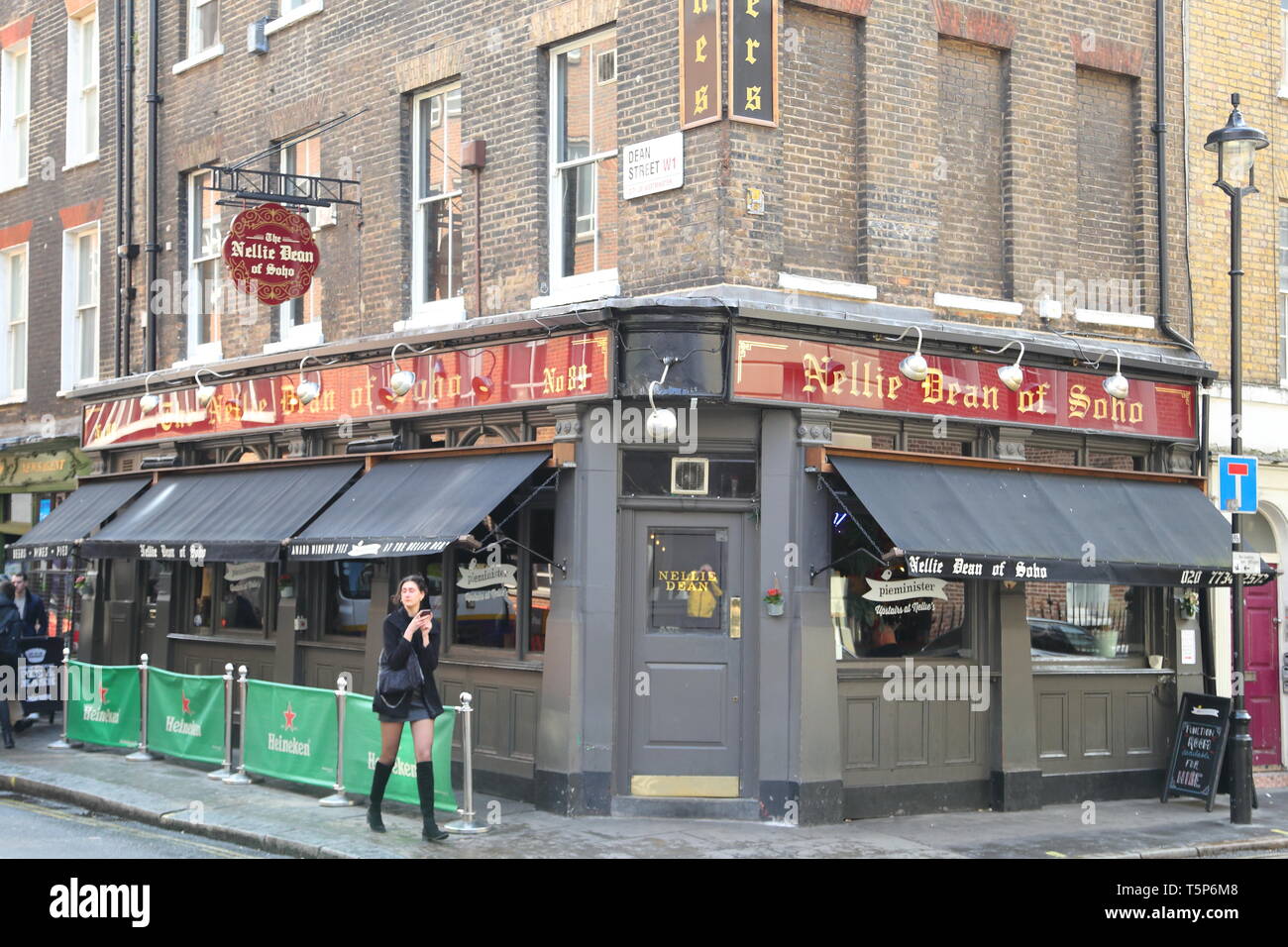The Nellie Dean of Soho, a traditional pub, in Soho, London, UK Stock Photo
