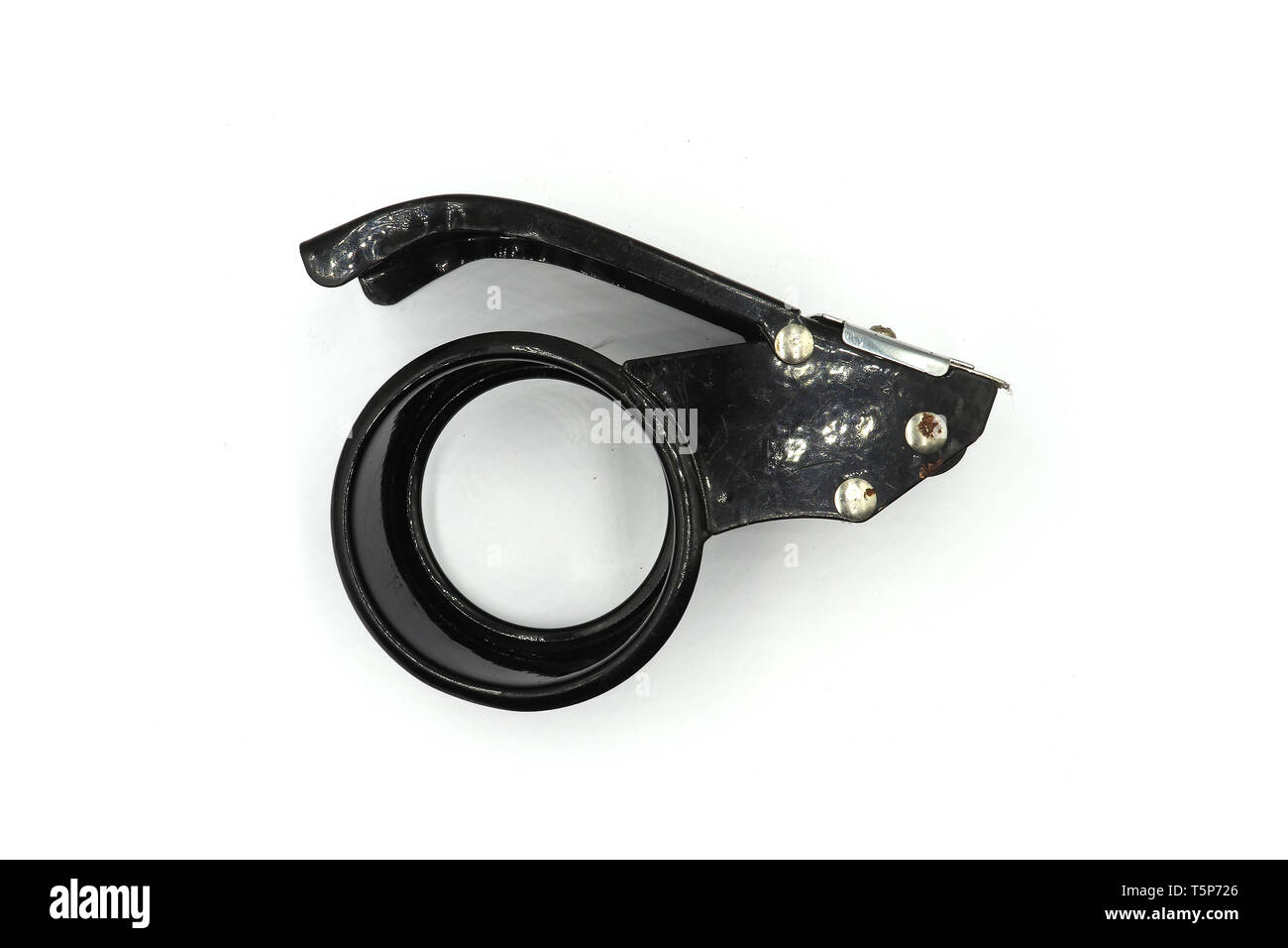 Old Handheld Tape Dispenser or OPP tape cutter isolated on white background High resolution image gallery. Stock Photo