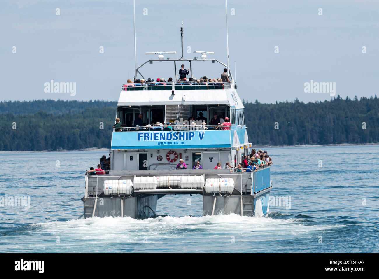 Bar Harbor, Maine, USA 28 July 2017 The Friendship V catamaran, of