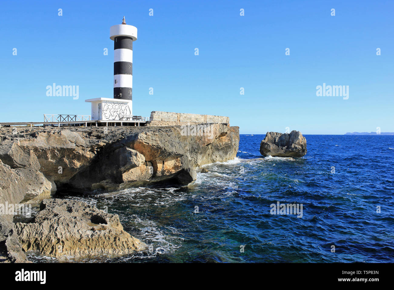 sa Puntassa Lighthouse in Faro Colonia Sant Jordi, Mallorca, Spain Stock Photo