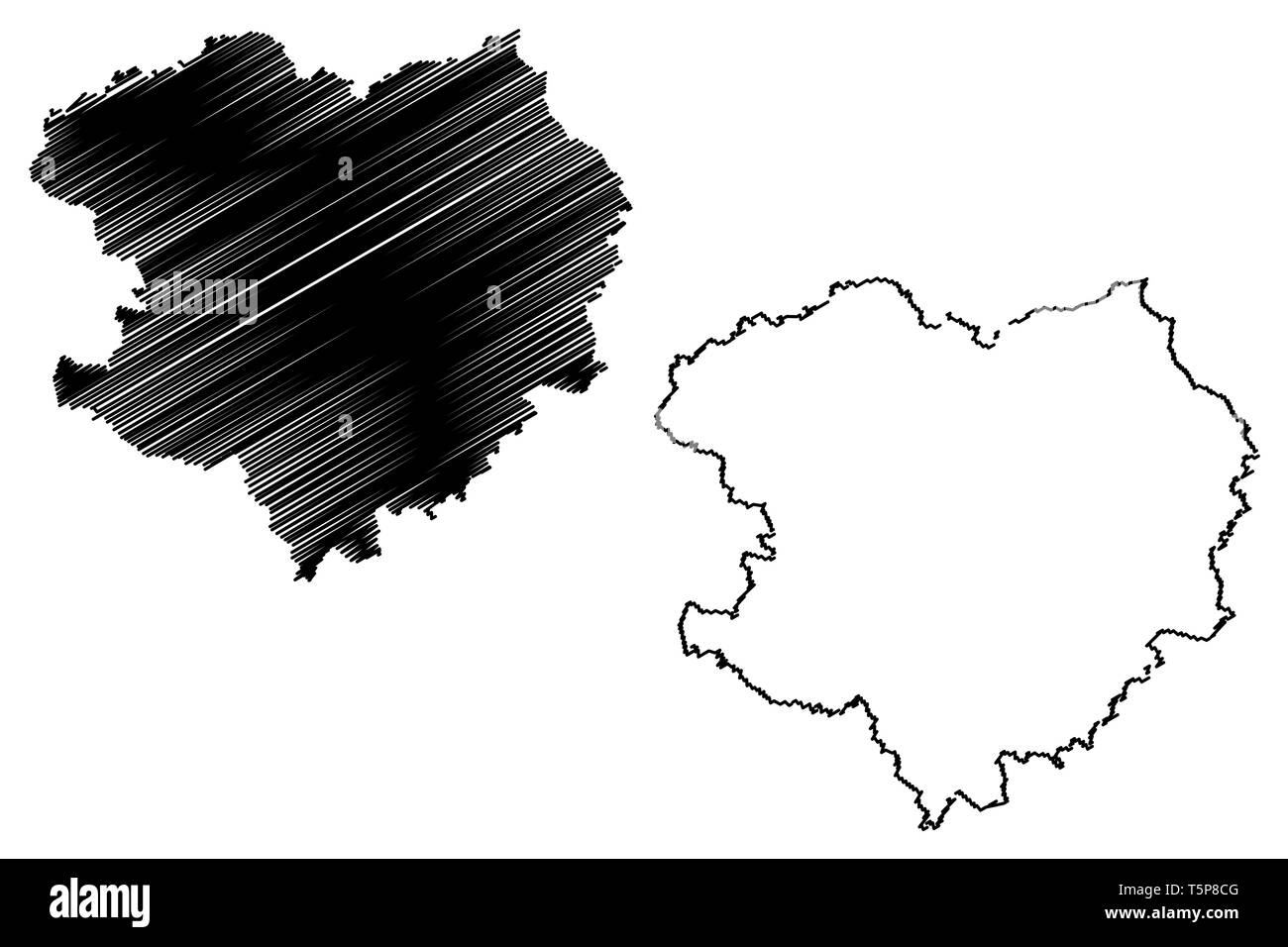 Kharkiv Oblast (Administrative divisions of Ukraine, Oblasts of Ukraine) map vector illustration, scribble sketch Kharkivshchyna map Stock Vector