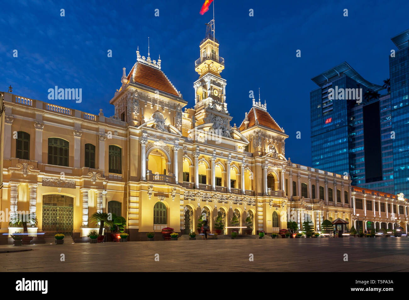 Hotel de Ville (city hall), a neo-baroque styled French styled building (1901 - 1908) now used as the offices for the Peoples Committee, situated at t Stock Photo