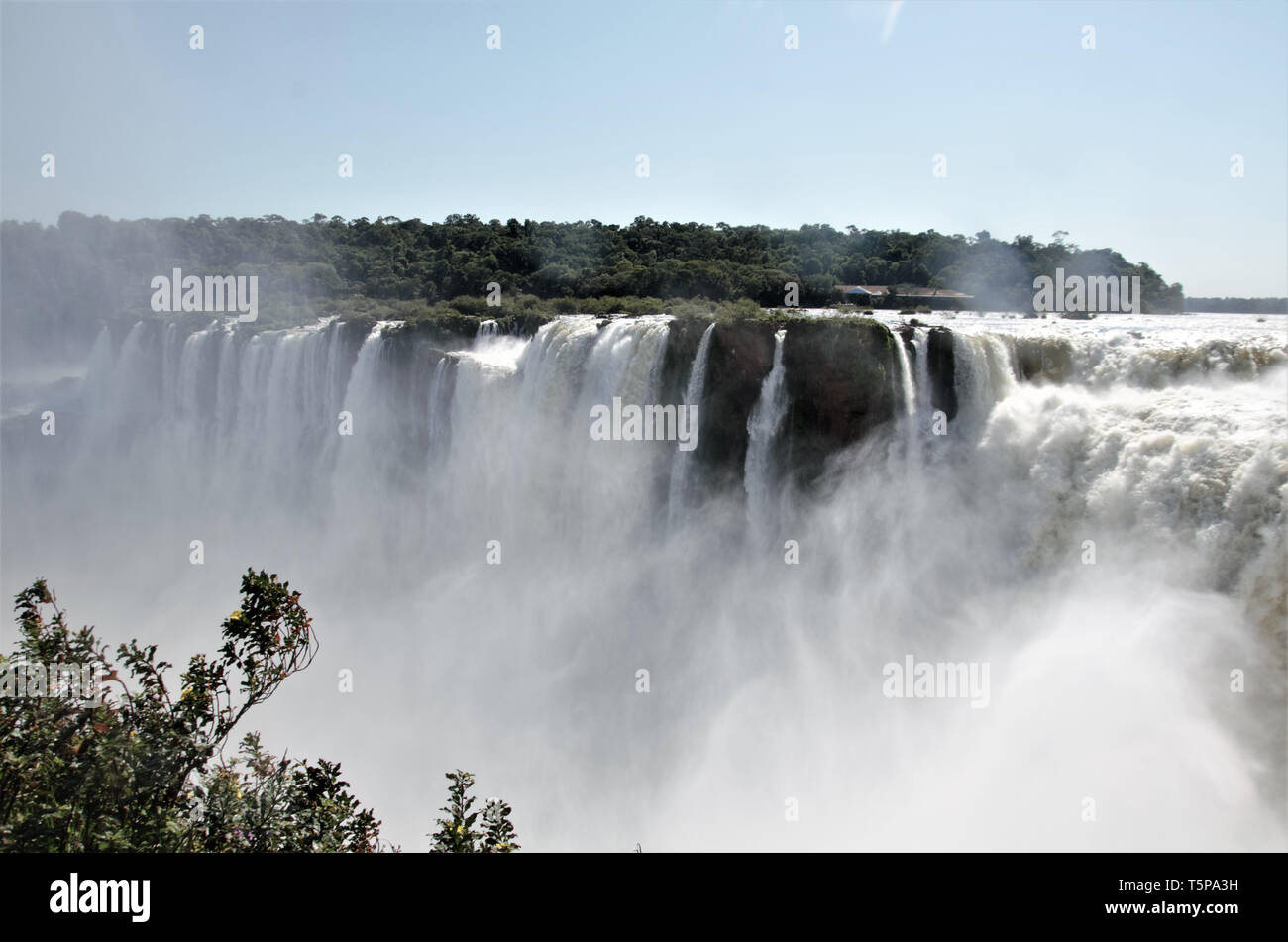The mighty Iguazú falls seen from the Argentine side; the sound is thunderous Stock Photo