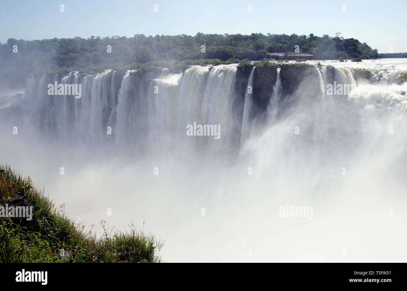 The spectacular Iguazú waterfall seen from the Argentine side; the sound is thunderous Stock Photo