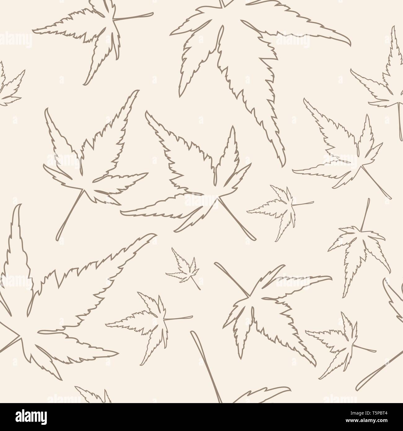 Maple leafs texture outline drawing - autumn seamless pattern Stock Vector