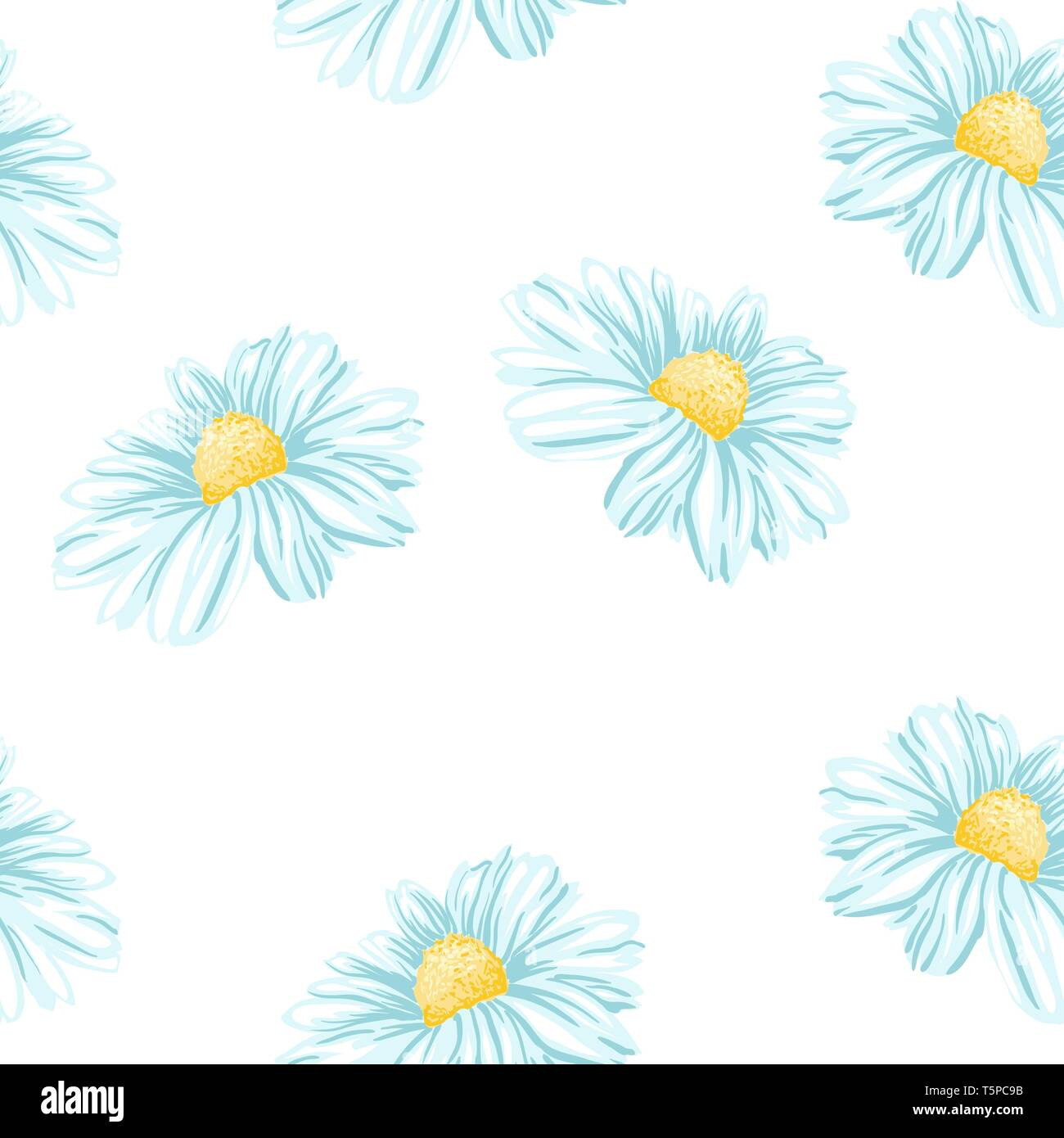 Daisy or Chamomile Tea Herb Flower Seamless Pattern. Herbal Therapy Wallpaper. Botany Plant, Matricaria Loose Herbs. Floral Blossom for Agriculture Packaging or Wrapping Paper Design. Stock Vector