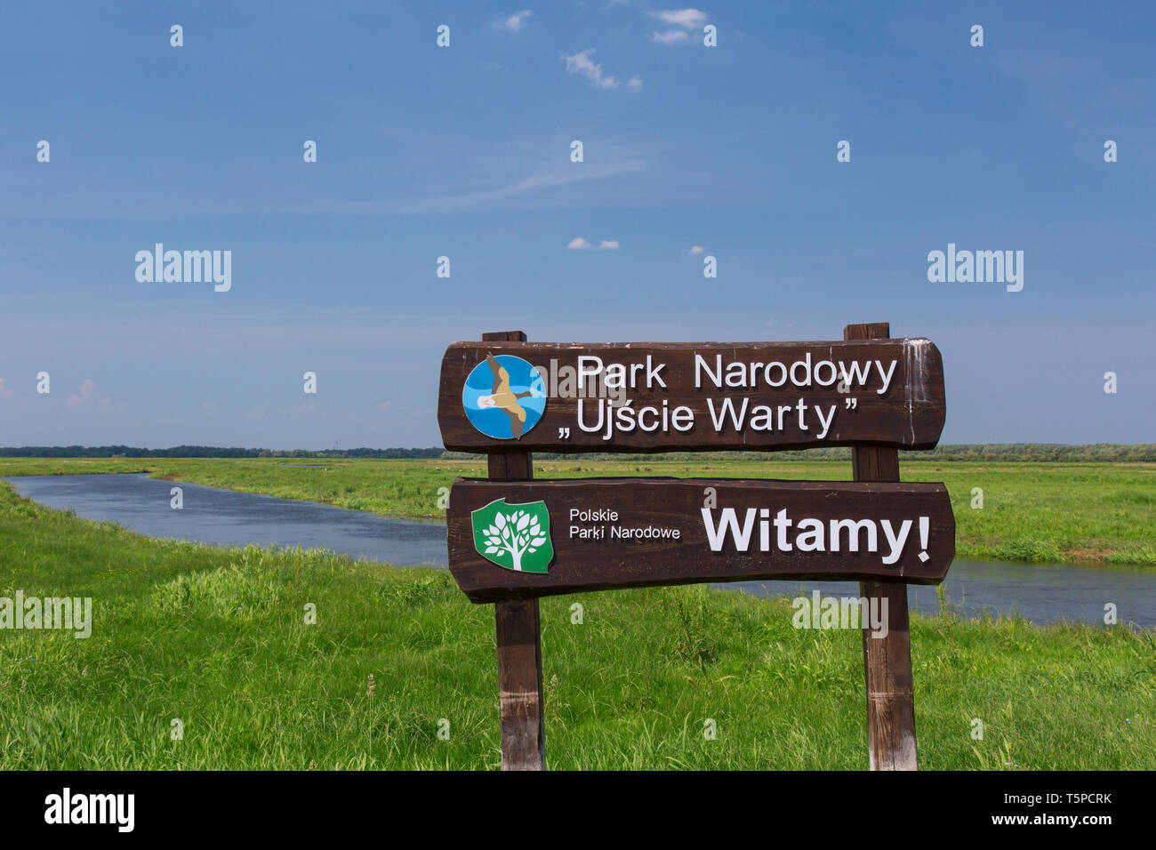 Sign of the Ujście Warty National Park / Warta River-Mouth National Park, Lubusz Voivodeship, Poland Stock Photo
