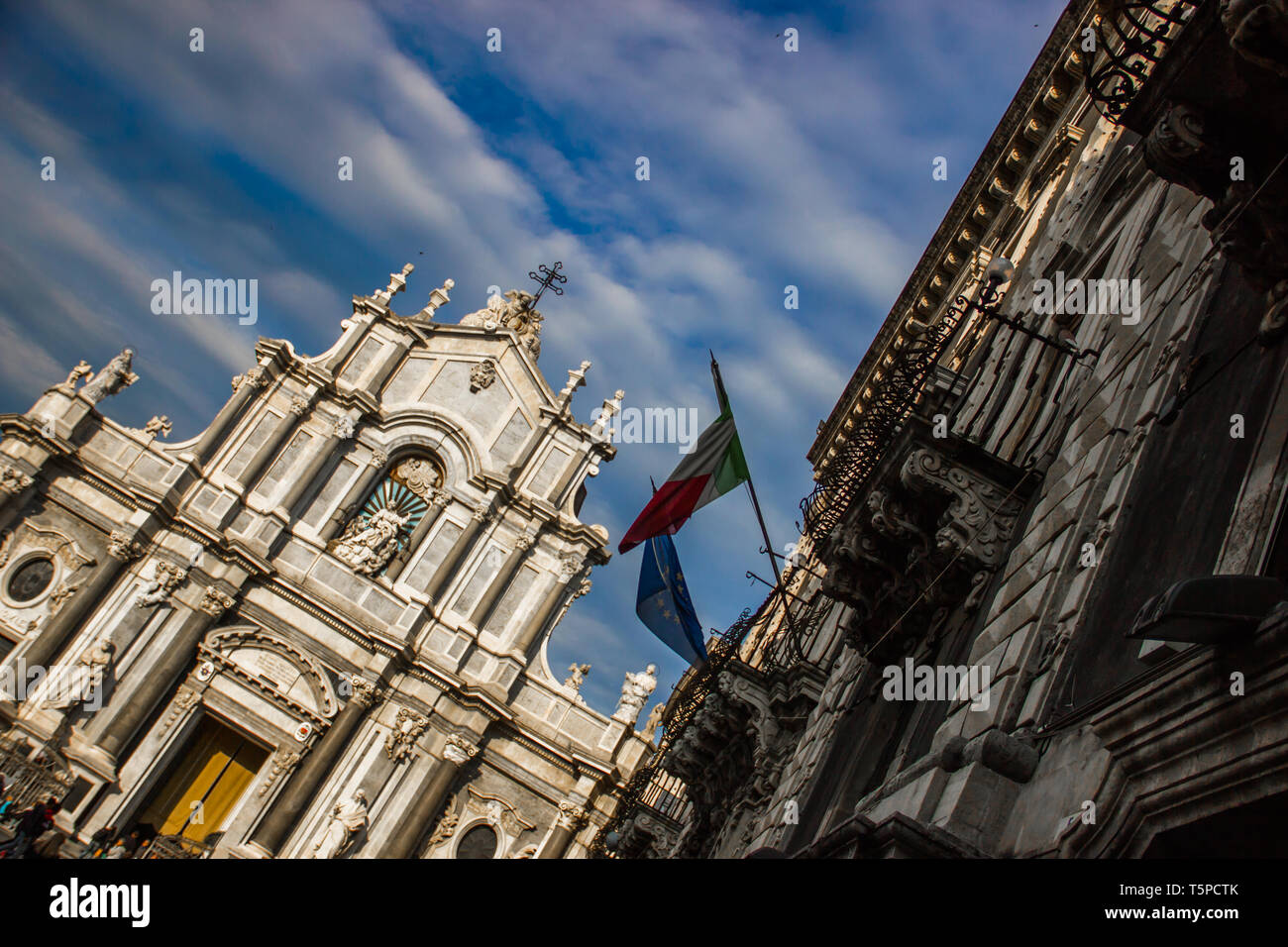 Catania cathedral front view with baroque architecture building, style cut shot Stock Photo