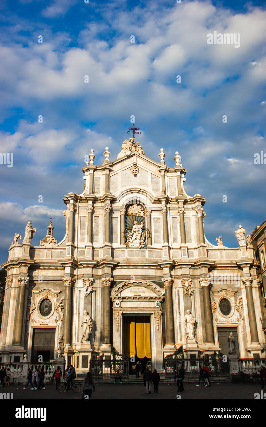 Catania cathedral basilica, baroque architecture church front view Stock Photo