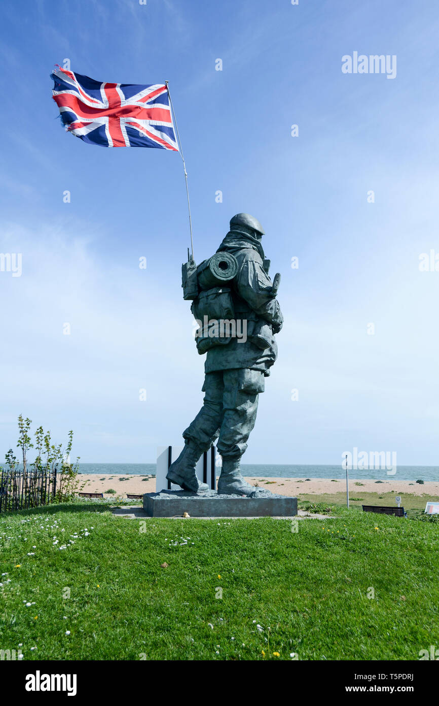 Bronze Royal Marine 'Yomper' memorial statue outside the now closed