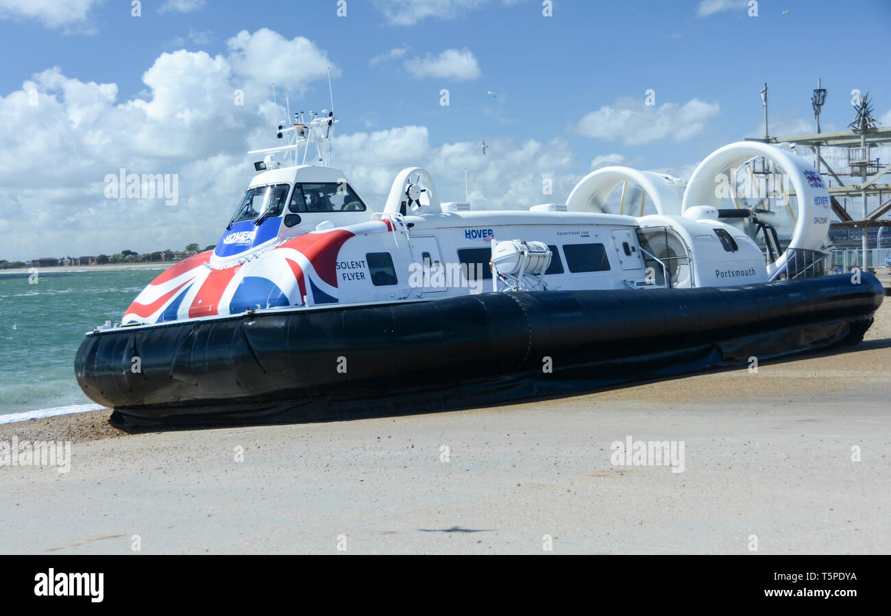 A Hovercraft departs at Southsea Hoverport, Southsea, Hampshire, UK Stock Photo
