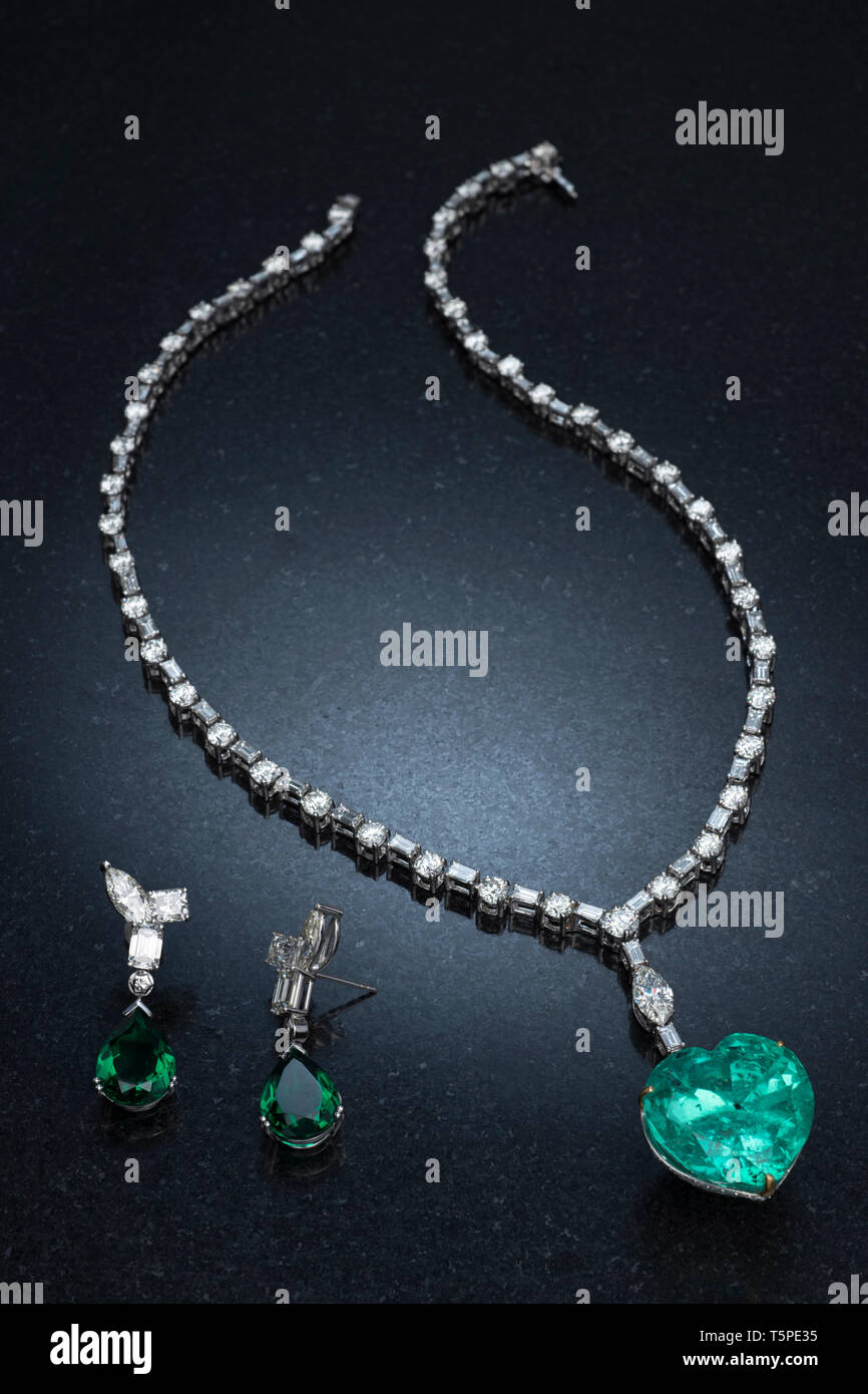 diamond, emerald necklace \u0026 earrings 