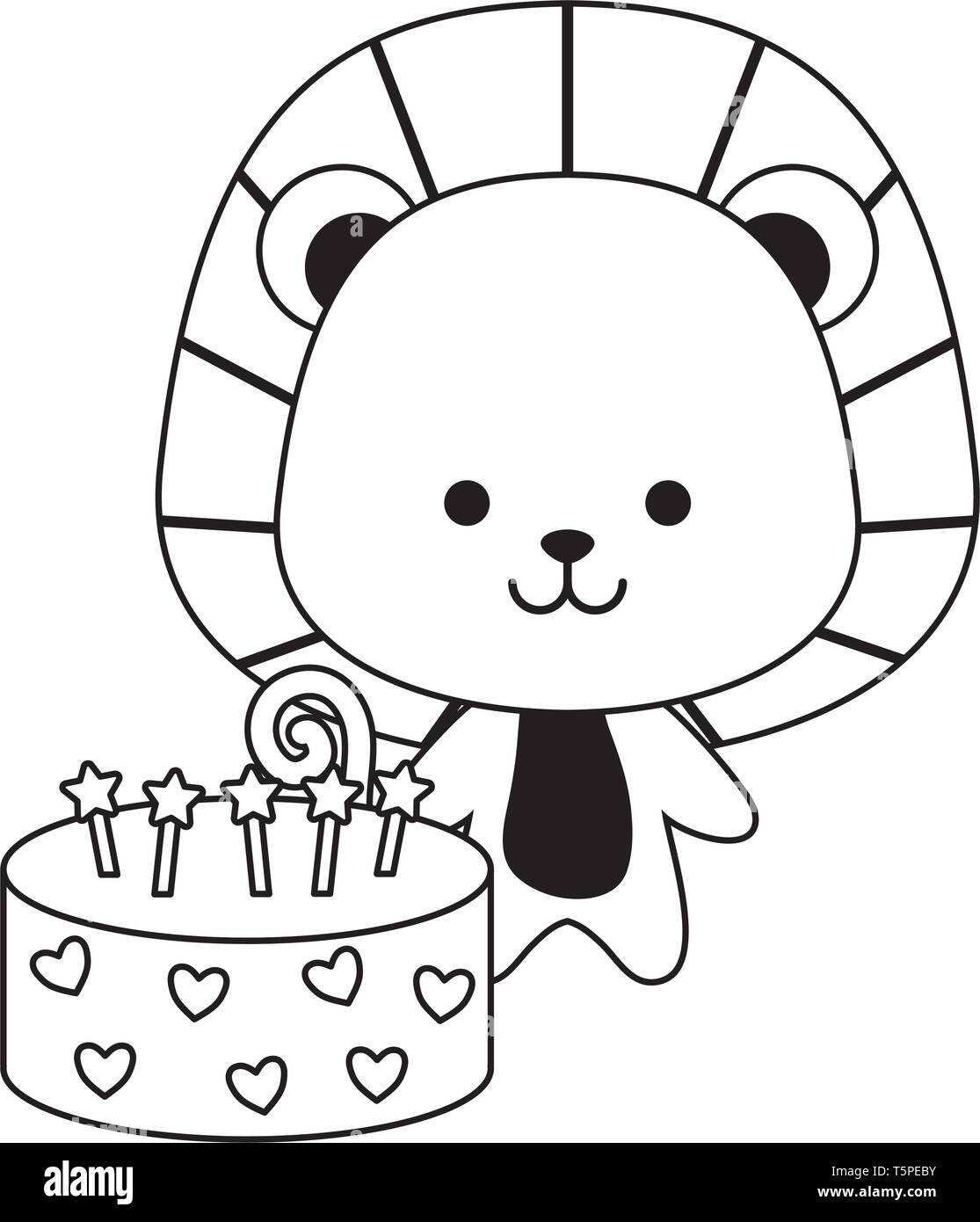 cute lion with cake of birthday vector illustration design Stock Vector ...