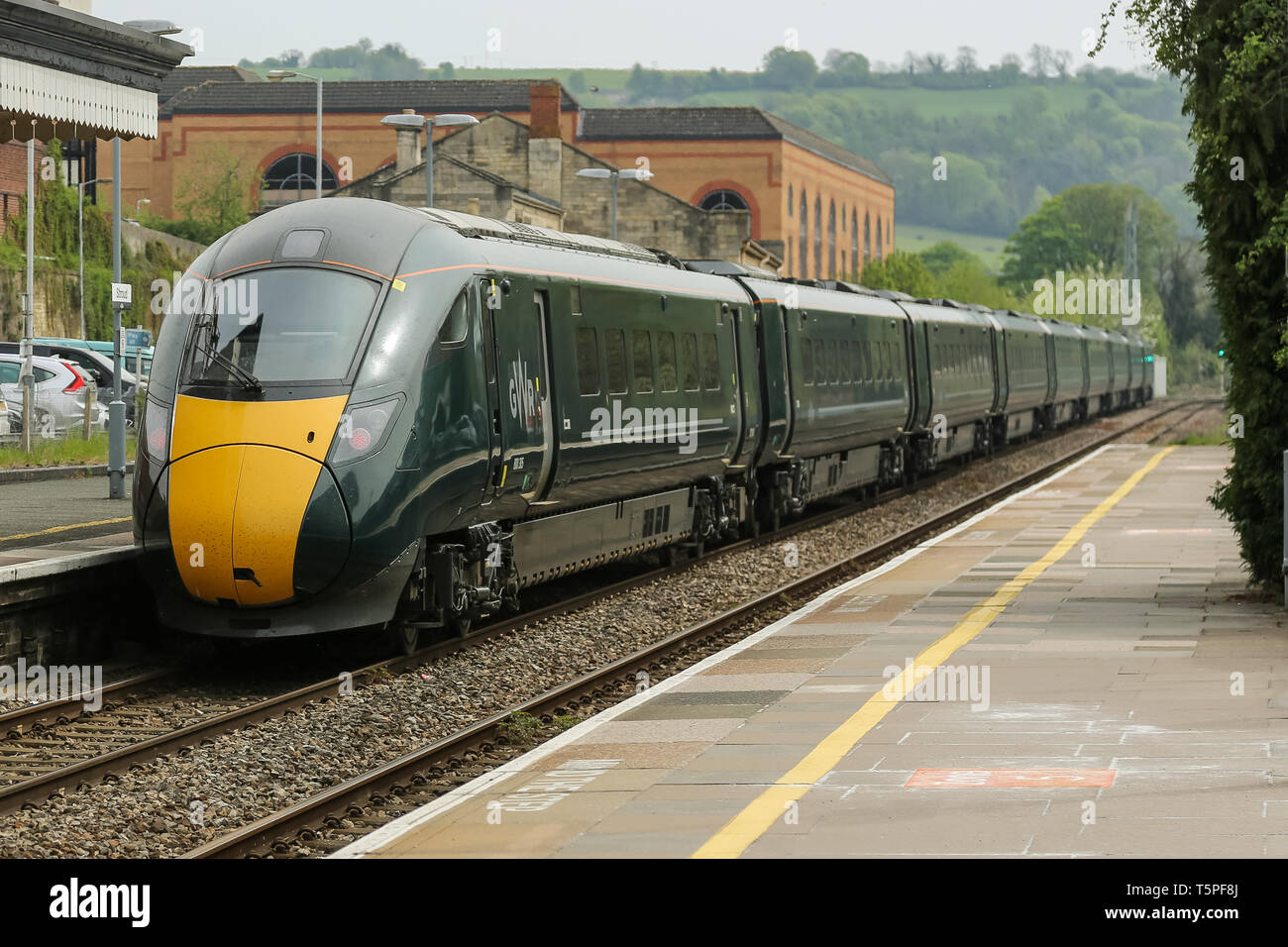 STROUD, ENGLAND April 23, 2019 Great Western Railway engine arriving
