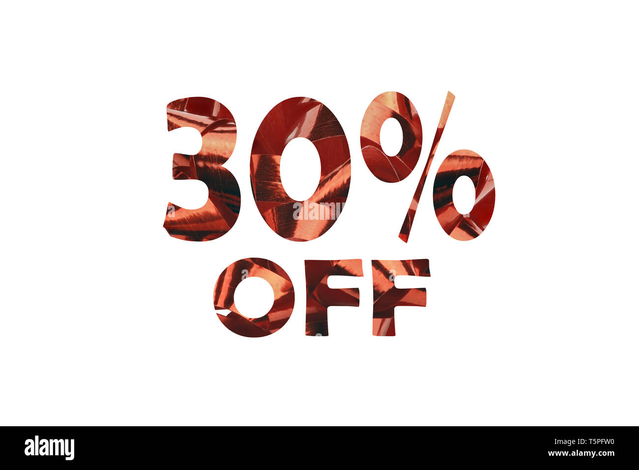 30 percent off cut out of an photo of red gift ribbon Stock Photo