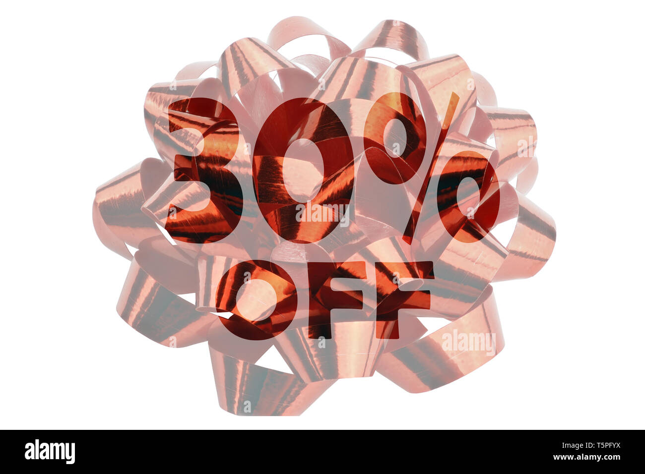 30 percent off - cut out of a photograph of a red ribbon close up Stock Photo