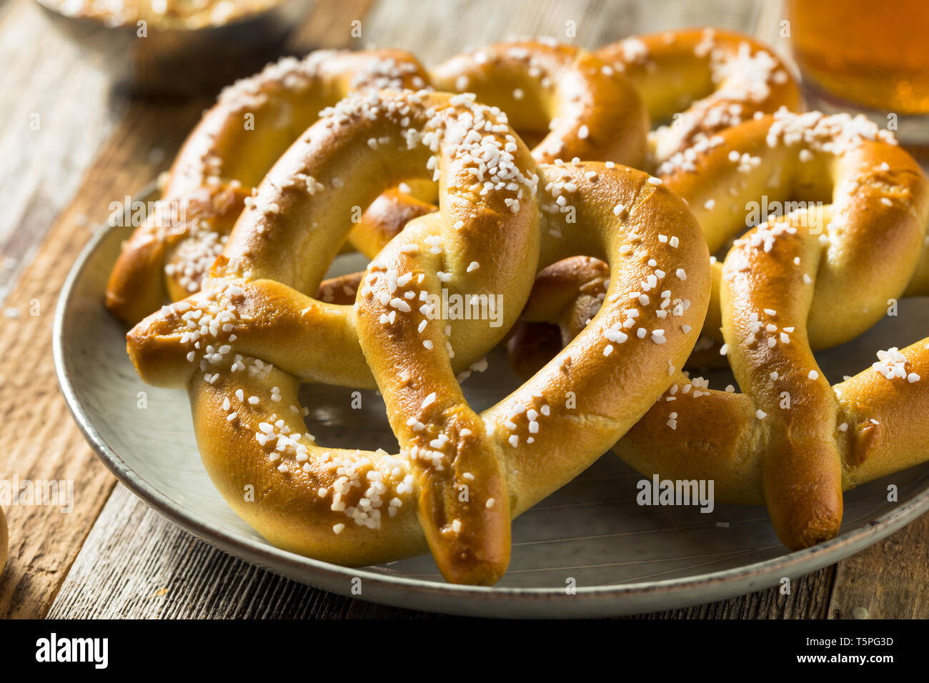 Homemade Bavarian Soft Pretzels with Mustard and Beer Stock Photo Alamy