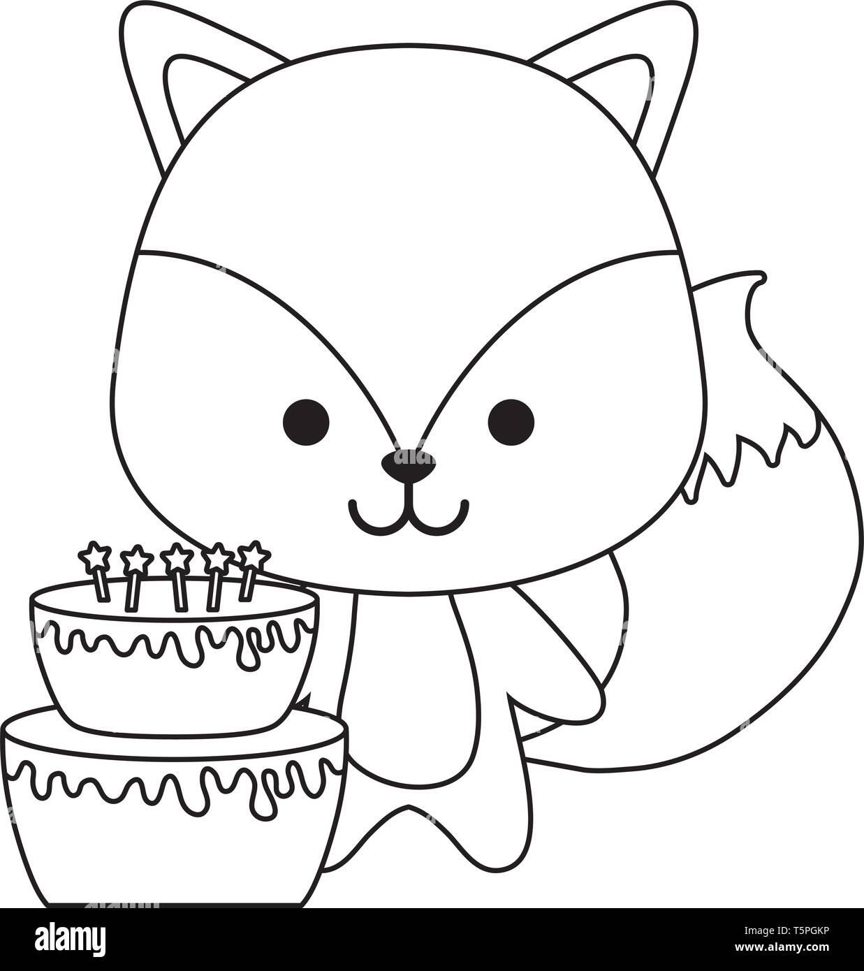 cute fox with cake of birthday vector illustration design Stock Vector ...