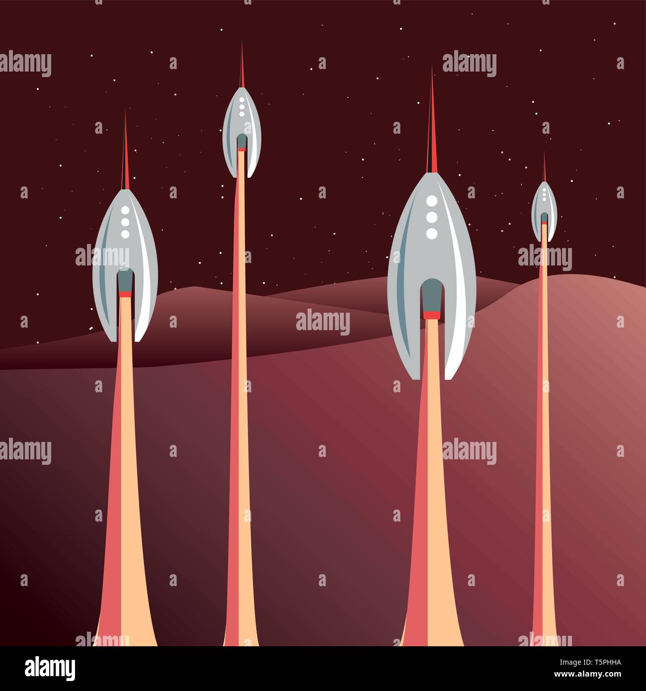 launching rocket spaceships mission vector illustration design Stock ...