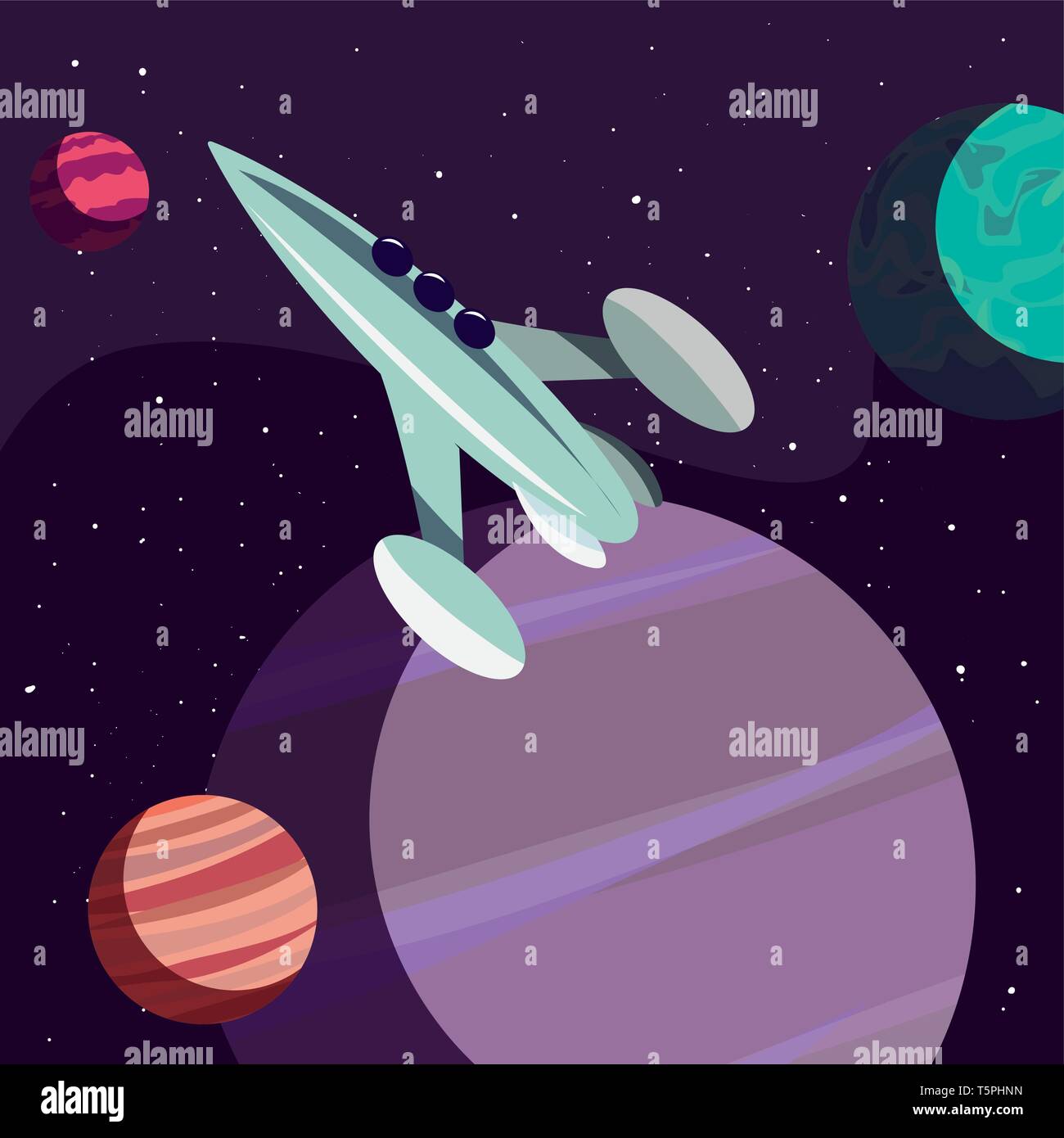 spaceship planets exploration astronomy vector illustration design ...