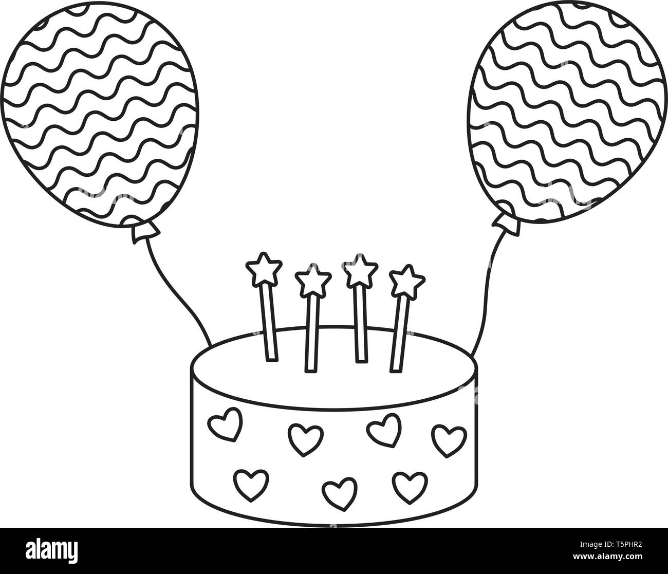 sweet cake of birthday with balloons helium vector illustration design ...