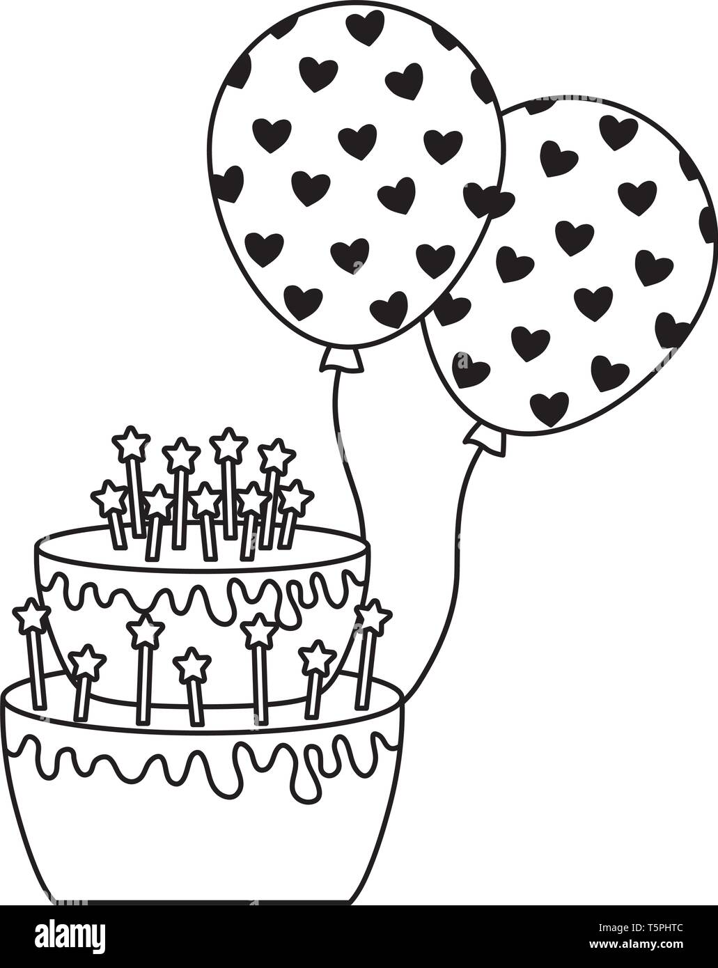 sweet cake of birthday with balloons helium vector illustration design ...