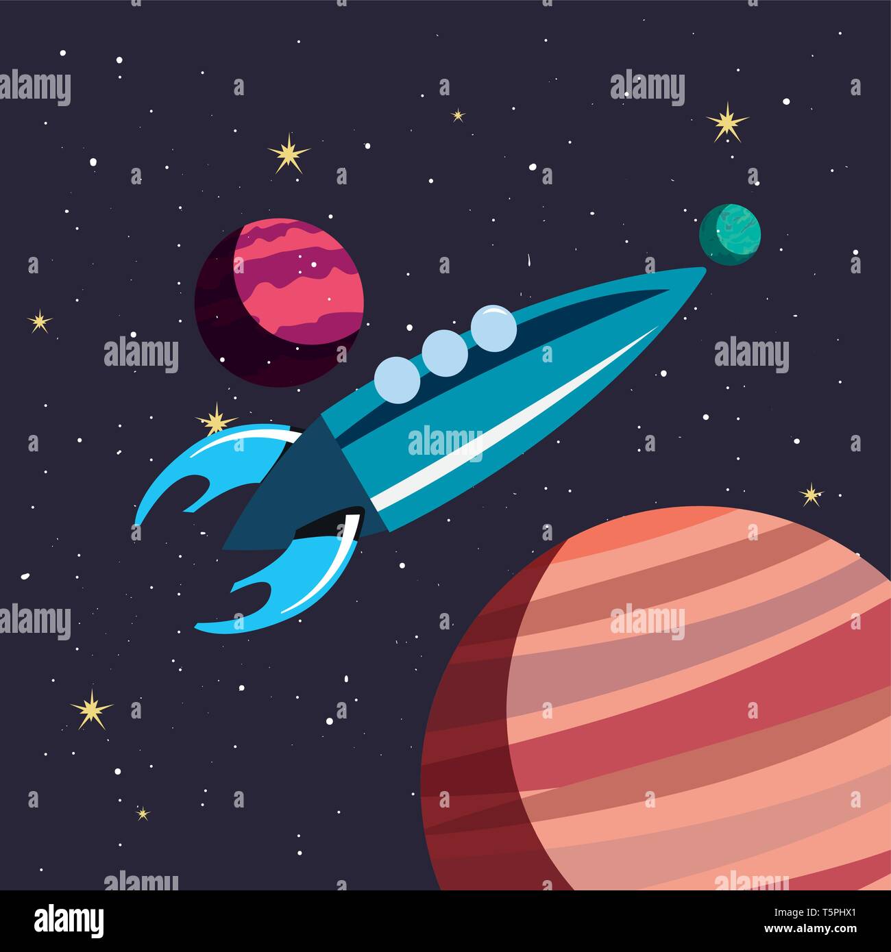 spaceship planets exploration astronomy vector illustration design ...