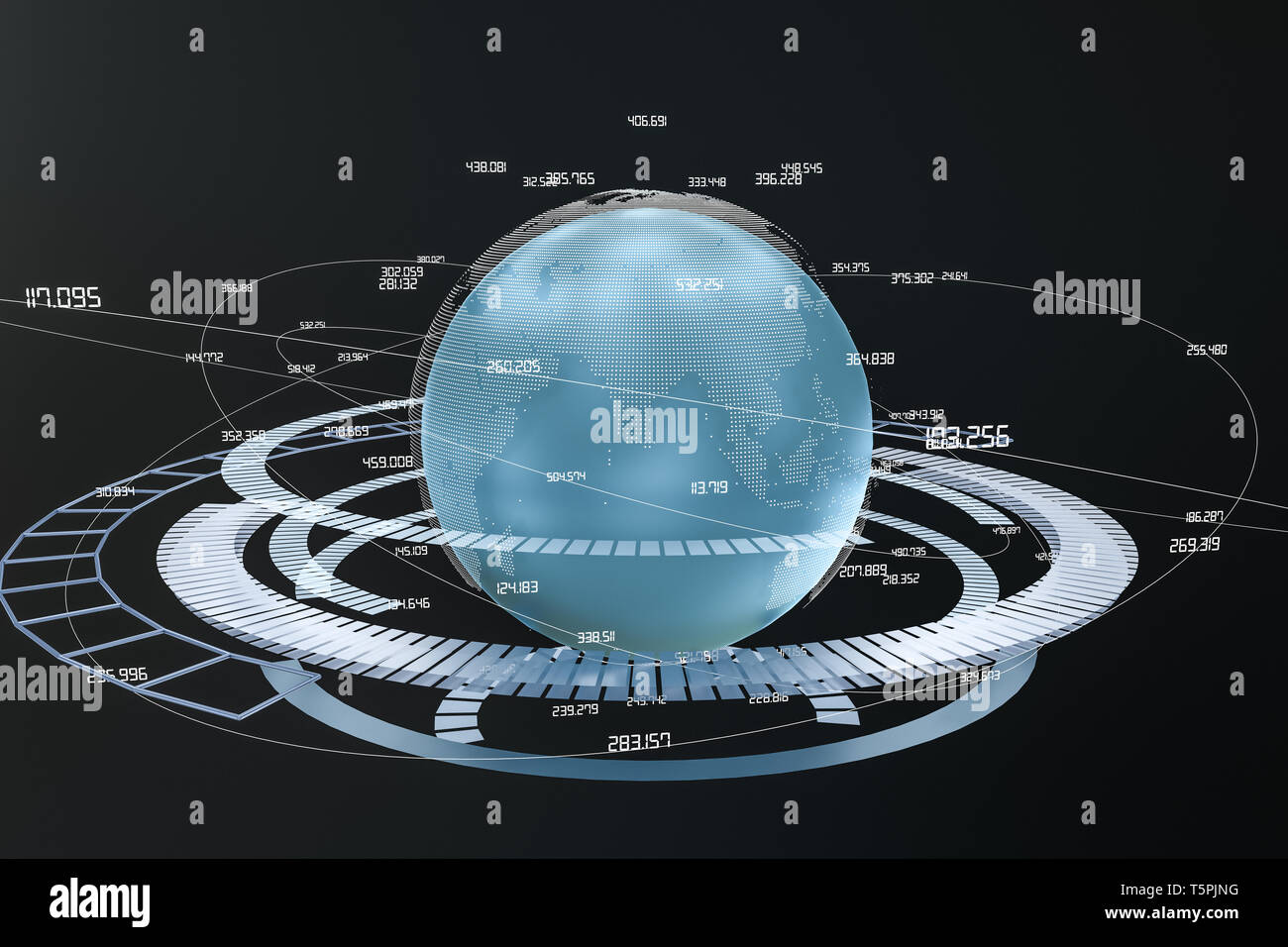 3d rendering, data and earth graphics with HUD elements. Computer ...