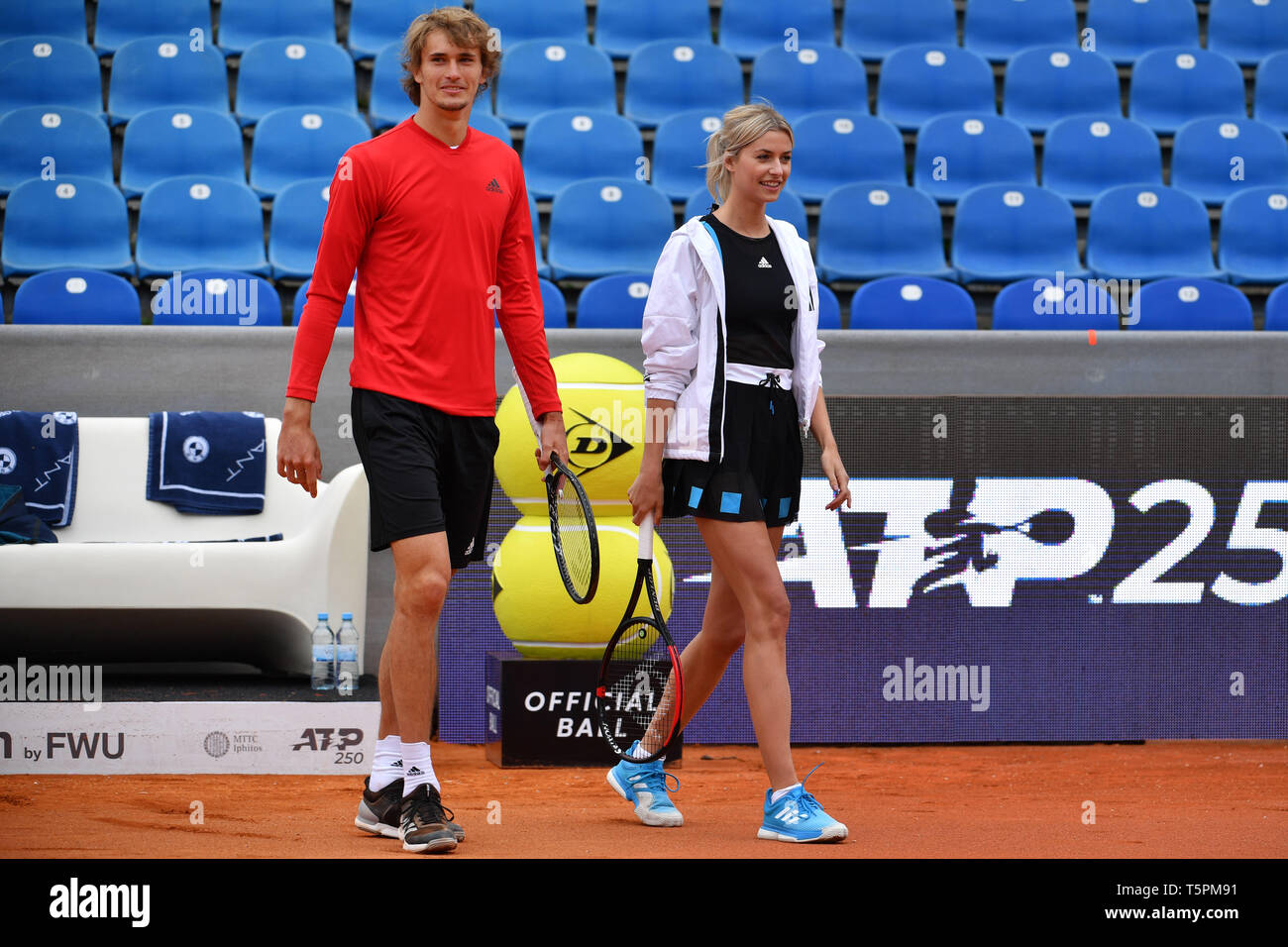 Munich, Germany. 26th Apr, 2019. Press appointment - Promidoppel Lena  Gercke/Alexander Zverev. Tennis BMW Open 2019 on 26.04.2019 in Munich. |  usage worldwide Credit: dpa/Alamy Live News Stock Photo - Alamy