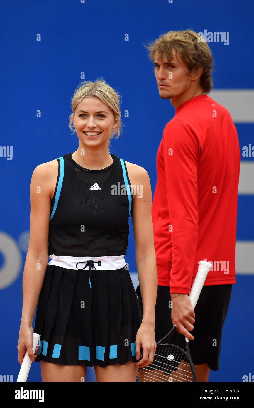 Munich, Germany. 26th Apr, 2019. Alxander ZVEREV and Model Lena GERCKE.  Press appointment - Promidoppel Lena Gercke/