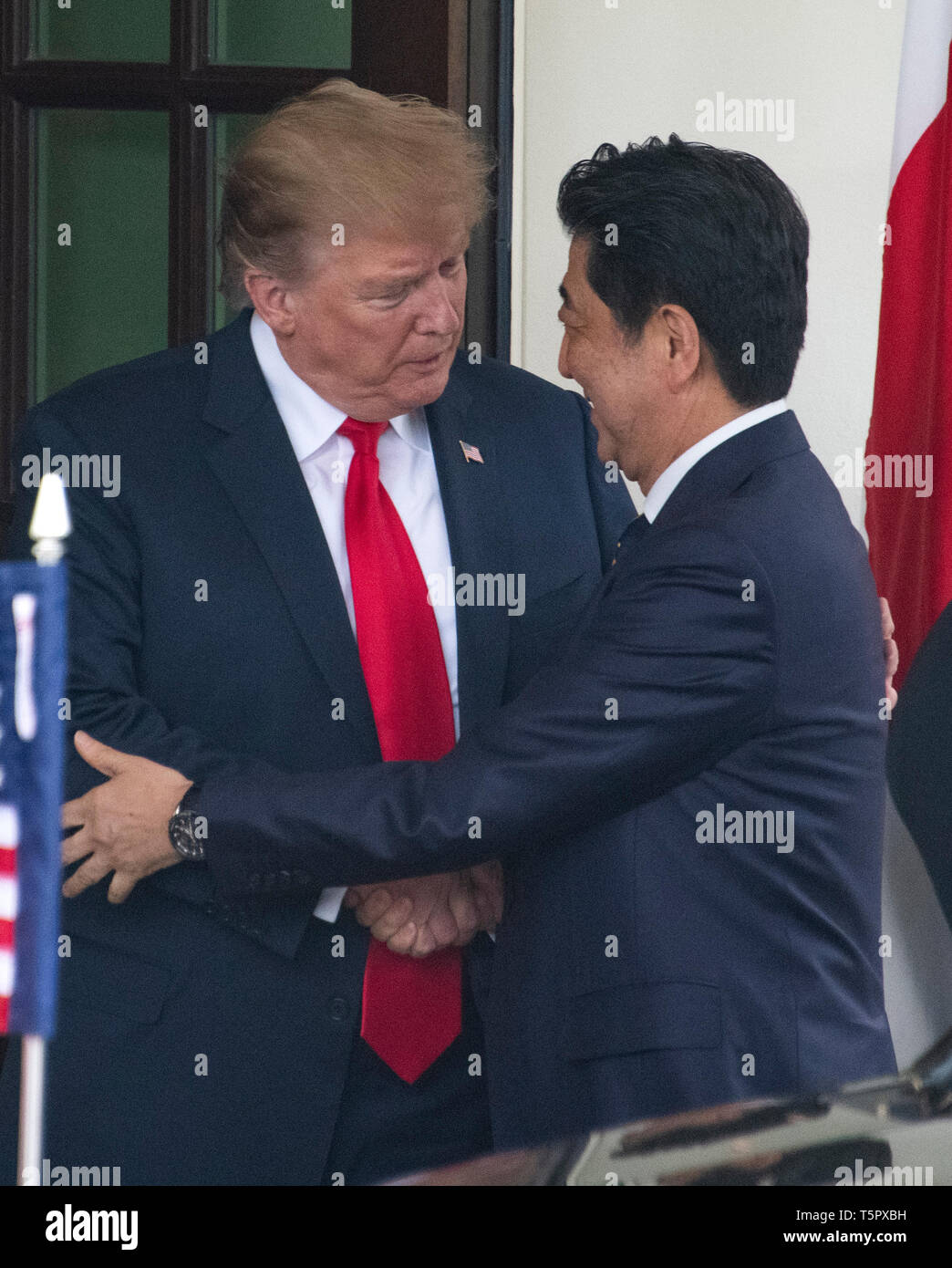 Washington, United States Of America. 26th Apr, 2019. United States President Donald J. Trump welcomes Prime Minister Shinzo Abe of Japan to the White House in Washington, DC on April 26, 2019. Credit: Ron Sachs/CNP | usage worldwide Credit: dpa/Alamy Live News Stock Photo