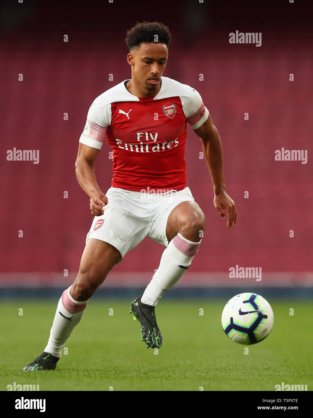 LONDON, United Kingdom - April 26:  Cohen Bramall of Arsenal U23 during Premier League 2 match between Arsenal Under 23 and Leicester City Under23 at Emirates stadium, London on 26 Apr 2019 England Stock Photo
