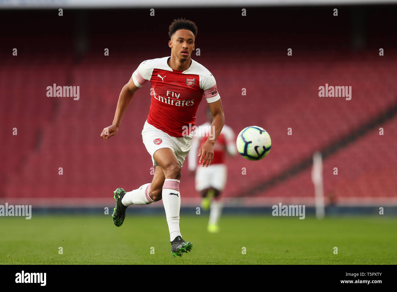 LONDON, United Kingdom - April 26:  Cohen Bramall of Arsenal U23 during Premier League 2 match between Arsenal Under 23 and Leicester City Under23 at Emirates stadium, London on 26 Apr 2019 England Stock Photo