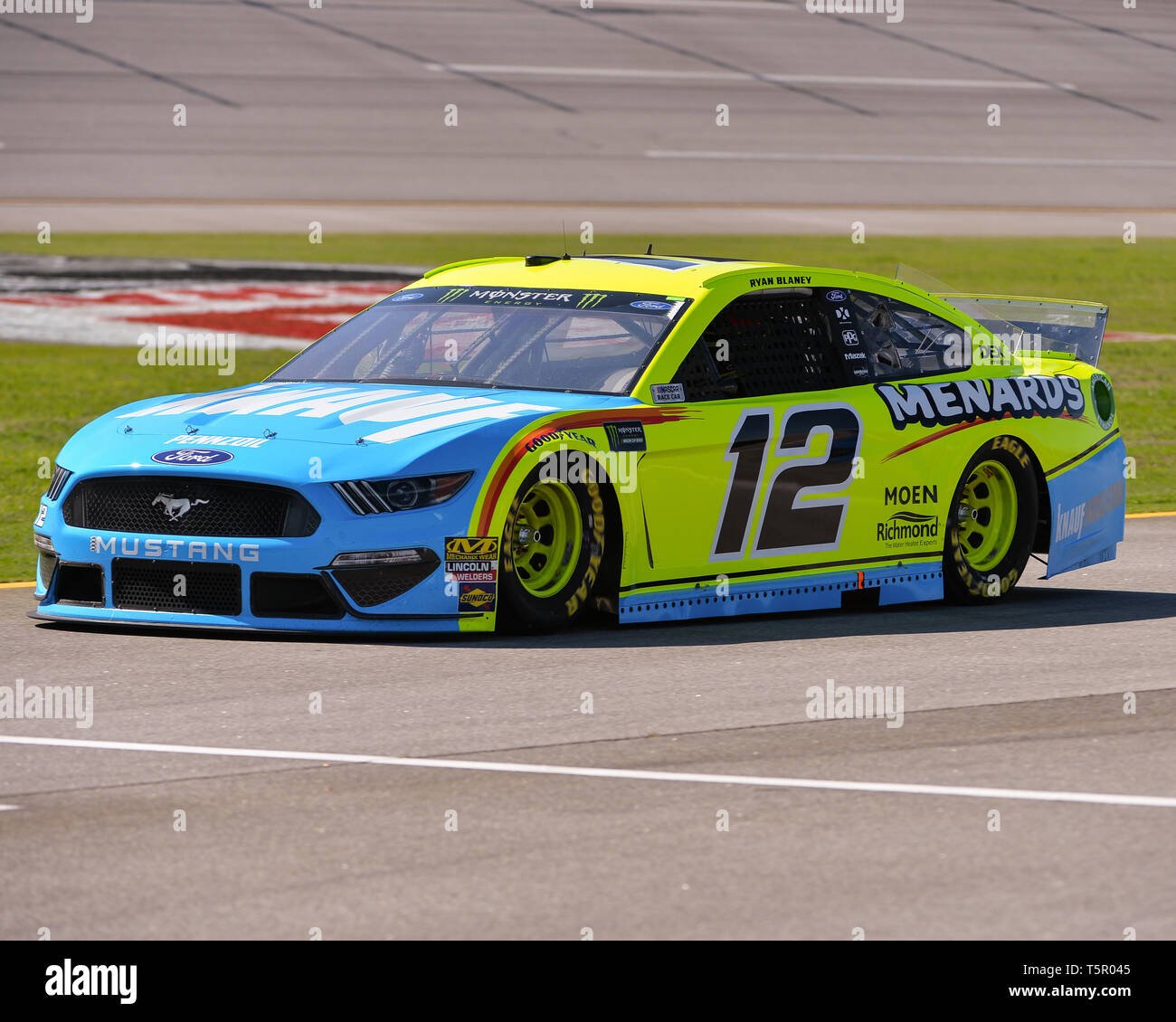 Lincoln, AL, USA. 26th Apr, 2019. The Menards/Knauf Ford (12), driven by Ryan Blaney, on the track during the General Tire 200 at Talladega Super Speedway in Lincoln, AL. Kevin Langley/Sports South Media/CSM/Alamy Live News Stock Photo