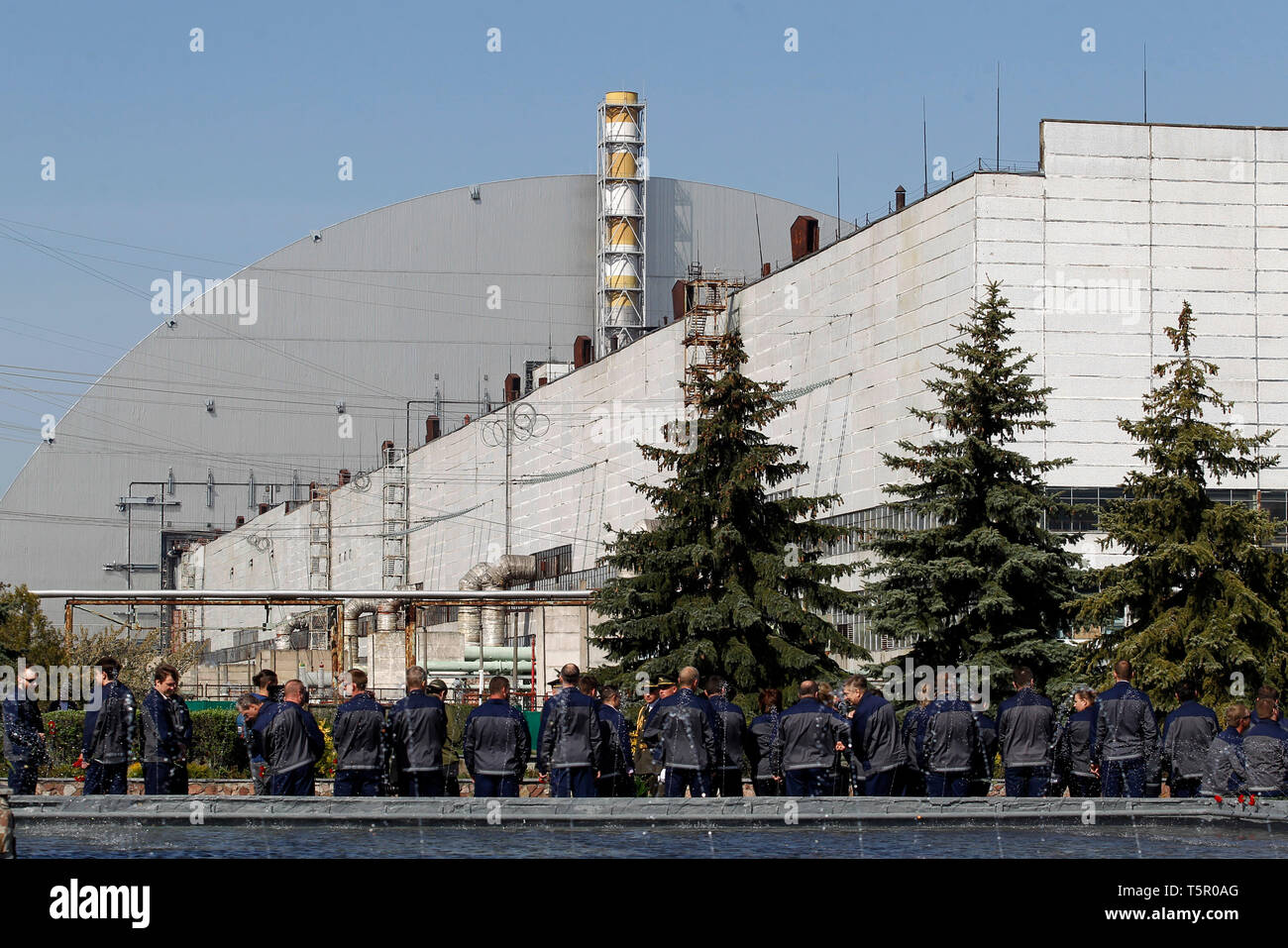The general view of the New Safe Confinement covering the 4th block of ...