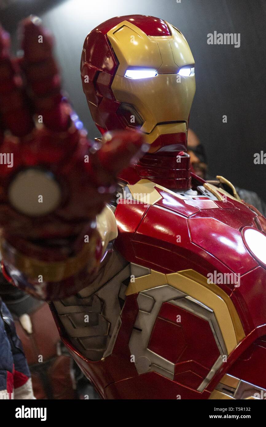 Chiba, Japan. 27th Apr, 2019. A cosplayer dressed as Iron Man poses for a photograph during the Niconico Chokaigi festival in Makuhari Messe Convention Center. The annual Niconico Chokaigi is organized by Japan's largest social video website Niconico to create Niconico's virtual world in real life. The exhibition brings together Japanese traditional culture performers, video gamers, anime creators, j-pop musicians and cosplayers. Organizers claim to attract 150,000 visitors during the two-day festival. Credit: Rodrigo Reyes Marin/ZUMA Wire/Alamy Live News Stock Photo
