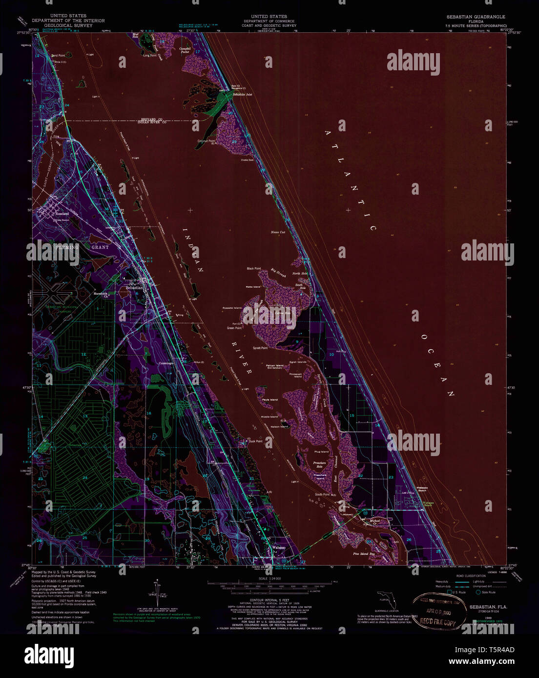 USGS TOPO Map Florida FL Sebastian - Usgs Topo Map Florida Fl Sebastian 348465 1949 24000 Inverted Restoration T5R4AD
