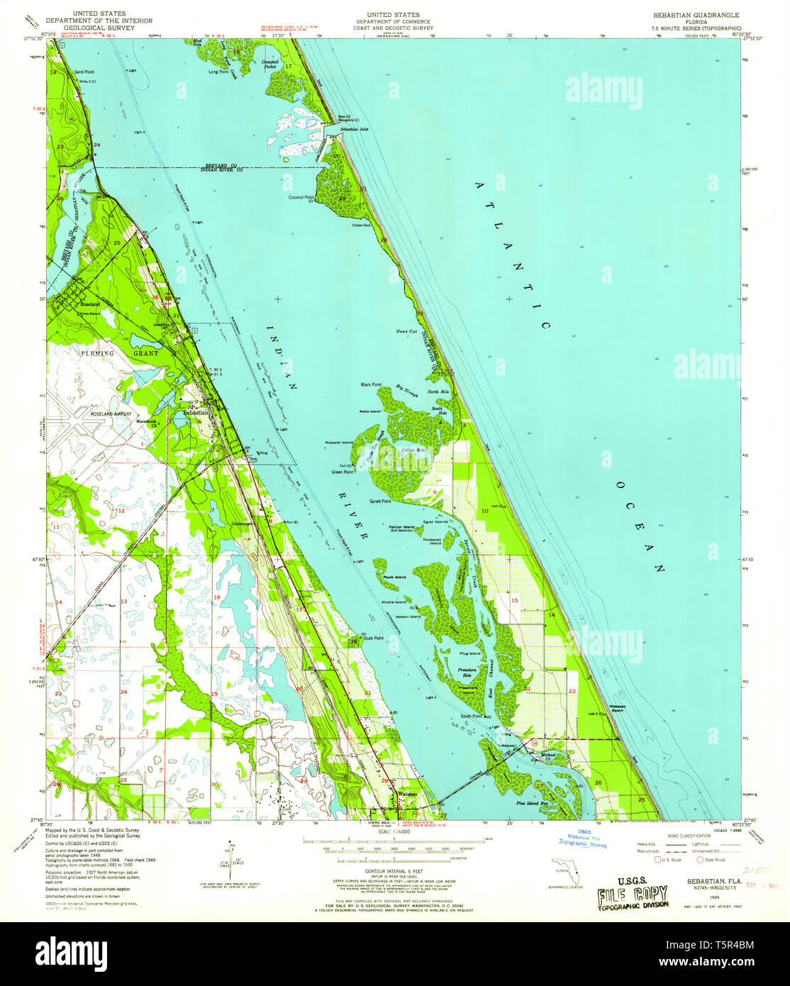 USGS TOPO Map Florida FL Sebastian - Usgs Topo Map Florida Fl Sebastian 348467 1949 24000 Restoration T5R4BM 
