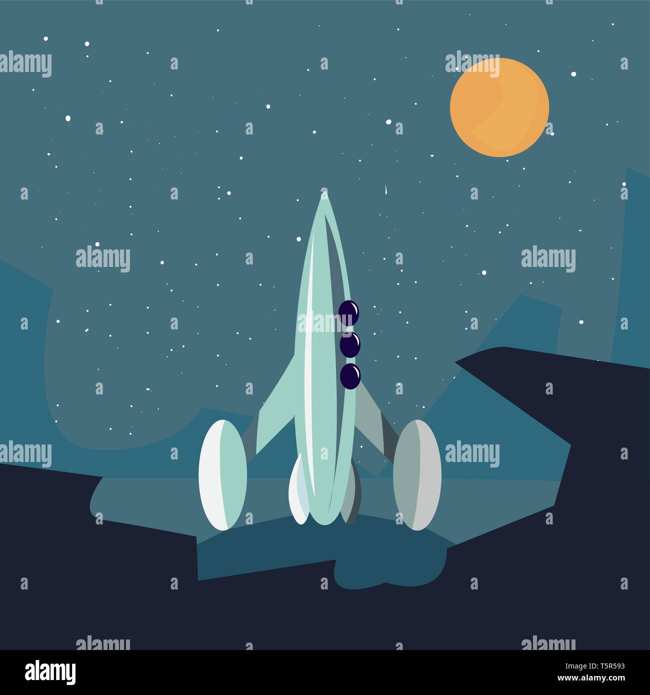 spaceship on planet surface explorer vector illustration Stock Vector ...