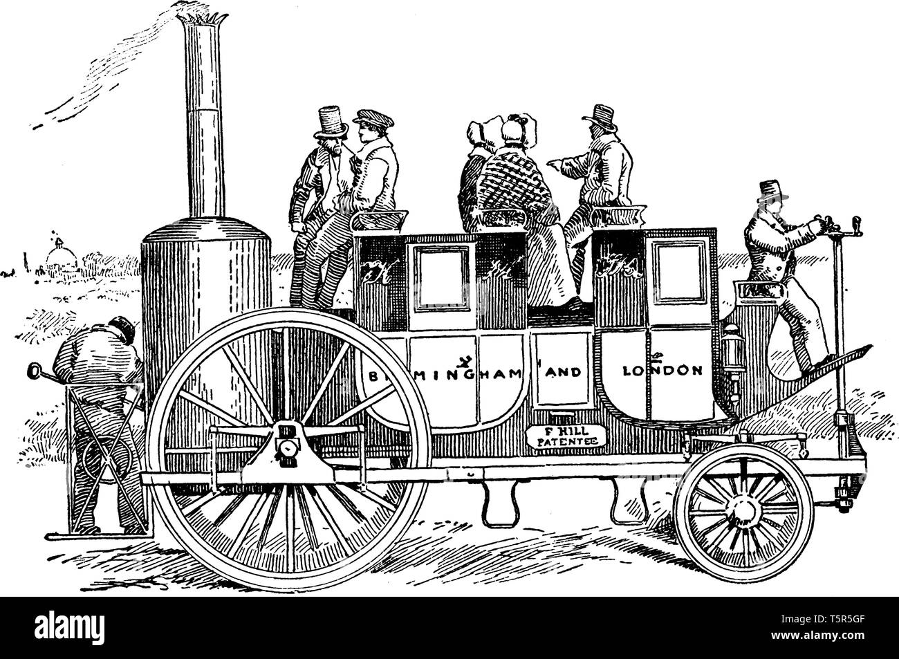 A Precursor of the Automobile which one of the earliest models of the automobile which was steam powered, vintage line drawing or engraving illustrati Stock Vector
