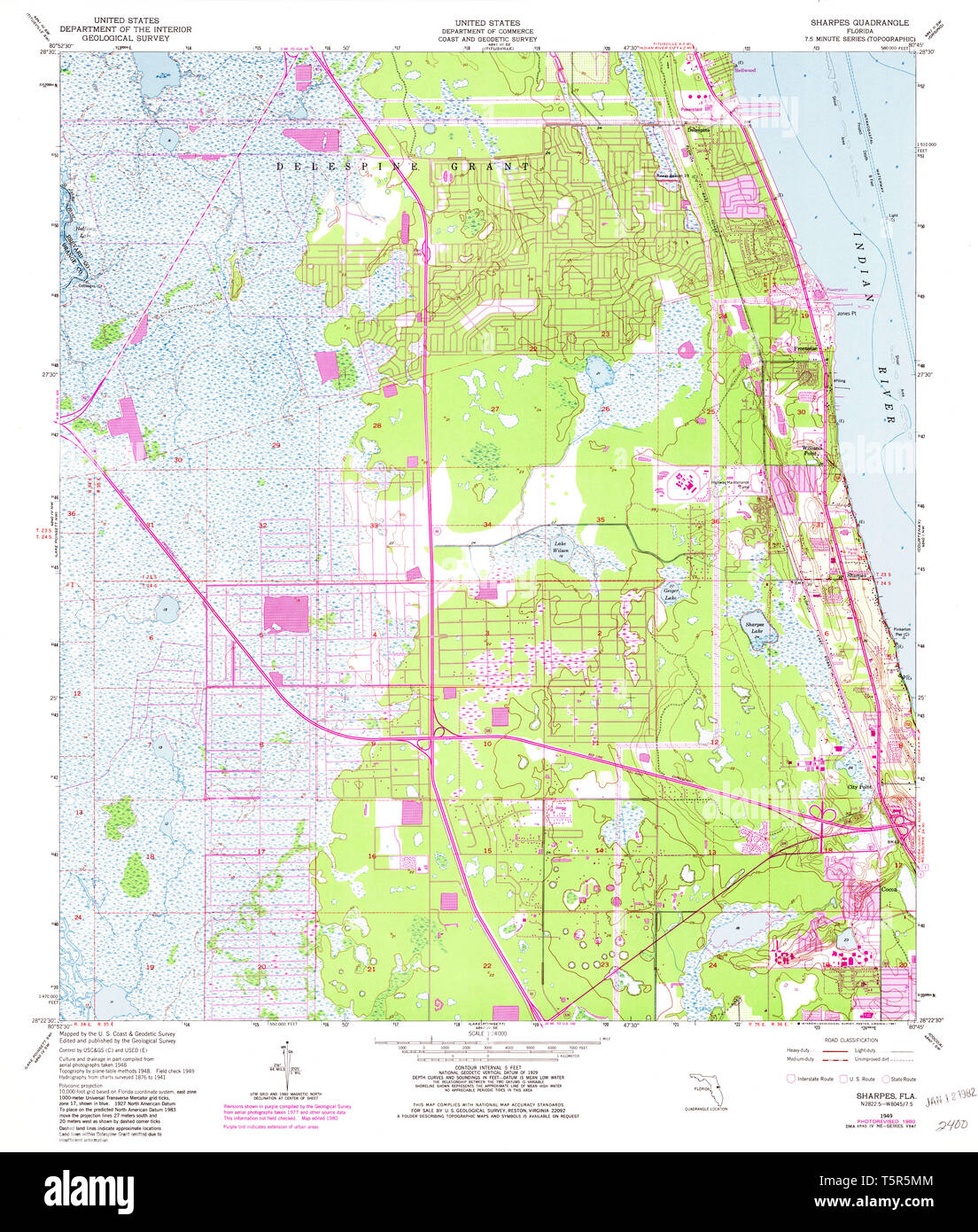 USGS TOPO Map Florida FL Sharpes 348513 1949 24000 Restoration Stock