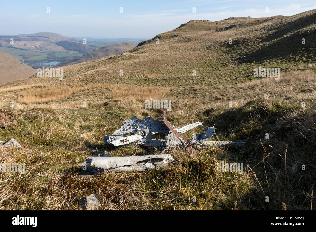 The Remains of Lockheed Hudson Mk.V AM680 Aircraft Which Crashed on Beda Fell During the 2nd World War 10th November 1942, Lake District, Cumbria, UK Stock Photo