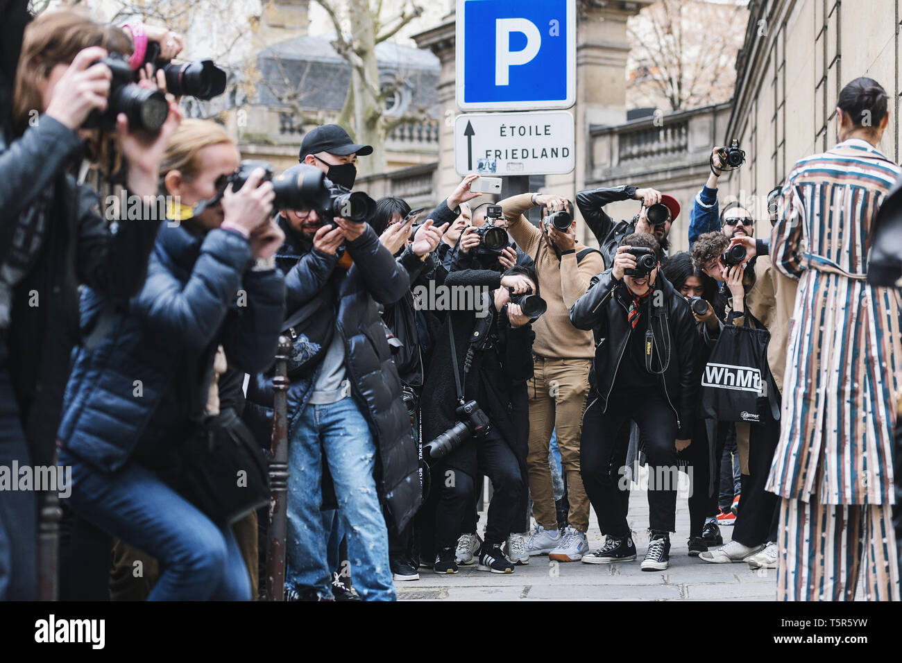 Paris, France - March 02, 2019: Street style photographers during Paris Fashion Week - PFWFW19 Stock Photo