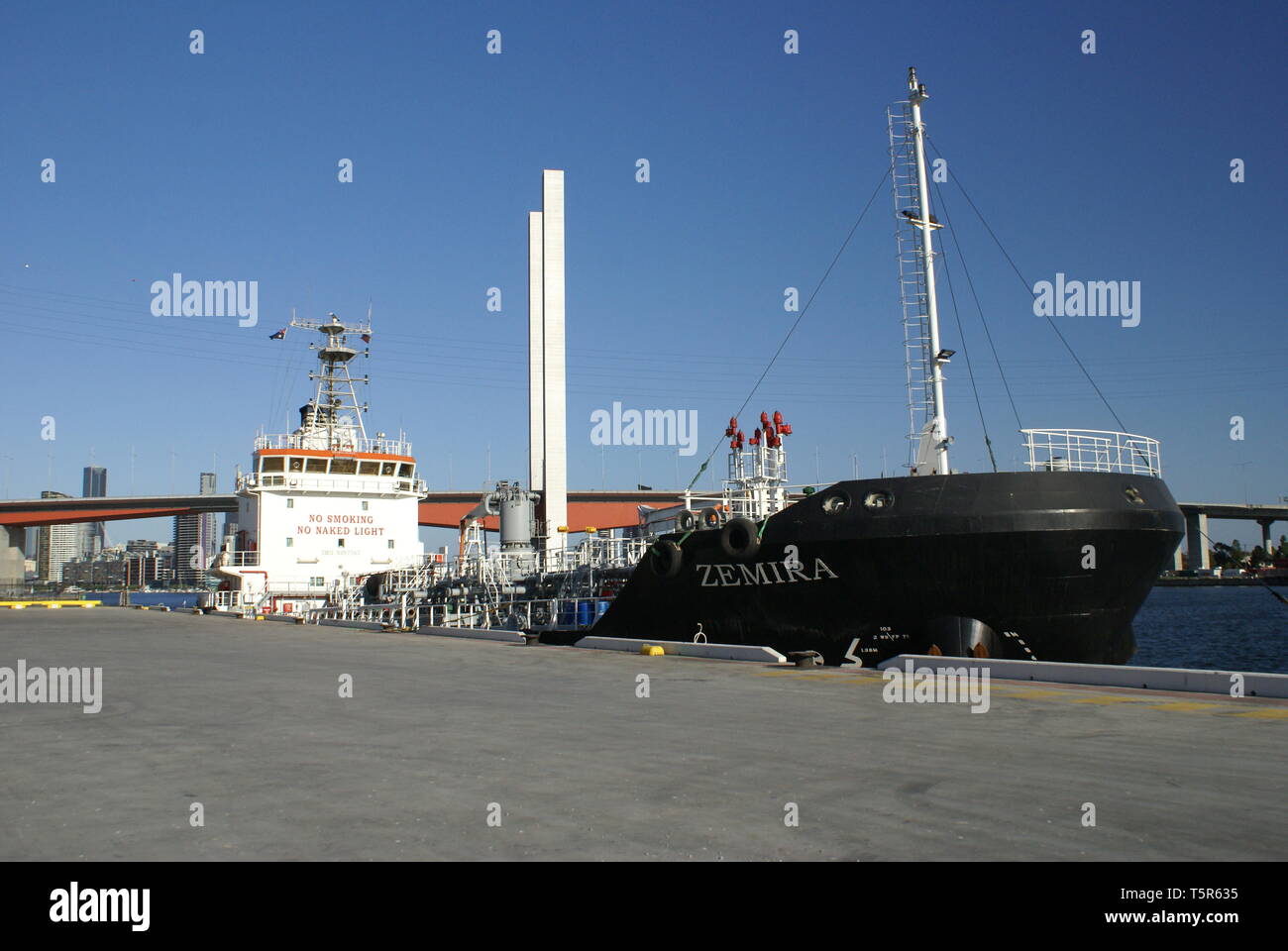 Small tanker Zemira in the port of Melbourne. Australia. Stock Photo